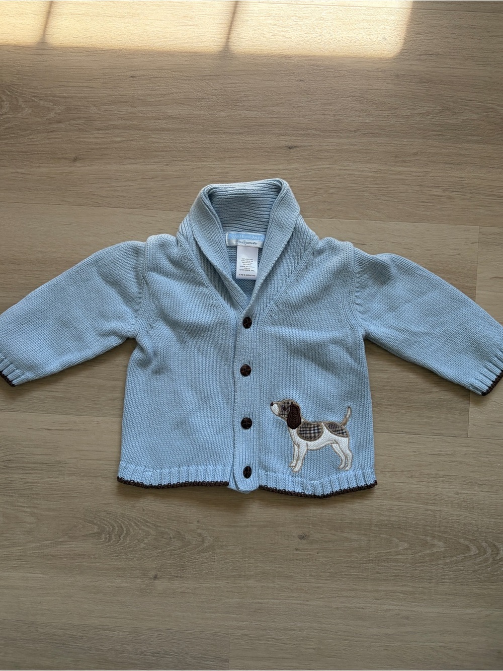 Janie and Jack Light Blue Shawl Collar Cardigan with Dog Applique